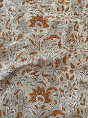 Thick Linen Pillow Cover Orange and white Decorative Cushion, Floral pillow Cover, Block Print Handloom Linen Heavy Linen Fabric By The Yard - Rohiyaan